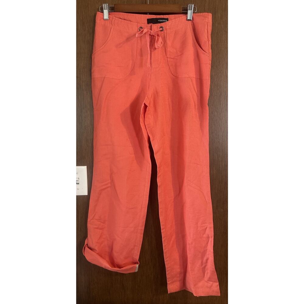 Versona womens linen blend pants/capri sz 6 coral drawstring lightweight comfy
